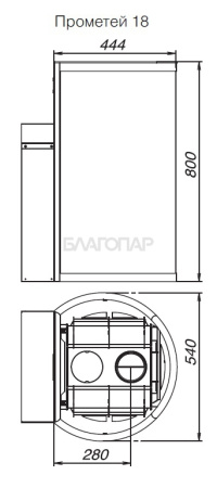 «Дровяная печь для бани и сауны Вулкан Прометей 18 Чугун - Размеры кожуха печи | БлагоПар» – 6