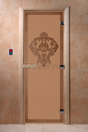 Дверь с рисунком «Версаче» (каленое матовое стекло бронза 1900х700)