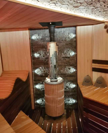 «Печь банная Атмосфера L в ламелях "Окаменевшее дерево" наборный до 24 м³3» – 5