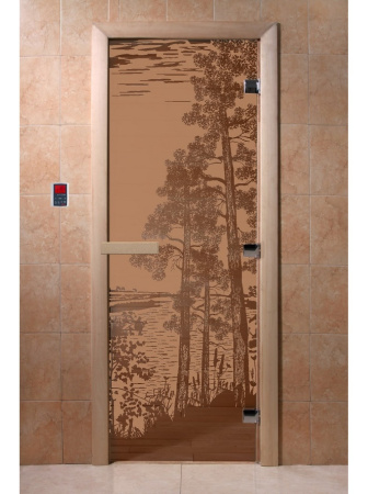 Дверь с рисунком "Рассвет" (каленое матовое стекло Бронза, 8мм, 2000х800 мм)
