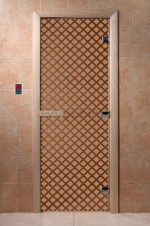Дверь с рисунком "Мираж" (каленое матовое стекло Бронза, 8мм, 1900х700 мм)