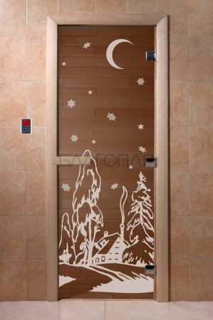 Дверь с рисунком "Зима" (каленое  стекло Бронза, 8мм, 1900х700 мм)