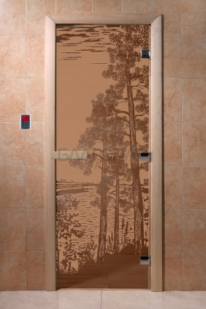 Дверь с рисунком "Рассвет" (каленое матовое стекло Бронза, 8мм, 1900х700 мм)