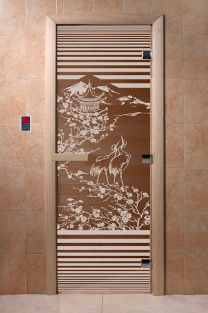 Дверь с рисунком "Япония" (каленое прозрачное стекло Бронза, 8мм, 1900х700 мм)