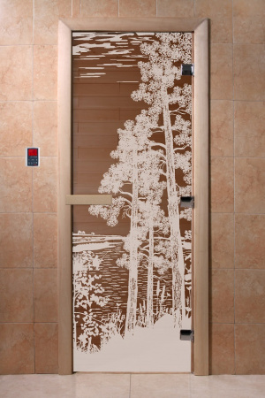 Дверь с рисунком "Рассвет" (каленое прозрачное стекло Бронза, 8мм, 2000х800 мм)