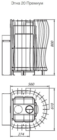 «Дровяная печь для бани и сауны Вулкан Этна 20  Премиум Панорама - Размеры кожуха печи | БлагоПар» – 4