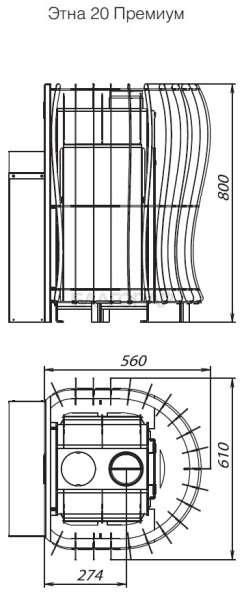 «Дровяная печь для бани и сауны Вулкан Этна 20  Премиум Панорама - Размеры кожуха печи | БлагоПар» – 4