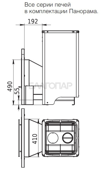 «Дровяная печь для бани и сауны Вулкан Эльбрус 20 с теплообменником Панорама - Размеры топочного тоннеля печи | БлагоПар» – 3