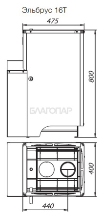 «Дровяная печь для бани и сауны Вулкан Эльбрус 16 с теплообменником Стандарт - Размеры кожуха печи | БлагоПар» – 2