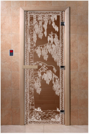 Дверь с рисунком "Березки" (каленое прозрачное стекло Бронза, 8мм, 1800х700 мм)