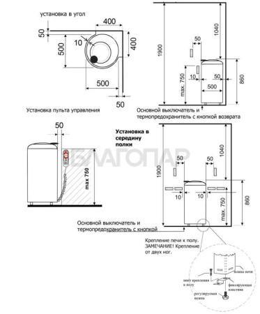 «Электро печь HELO RONDO 960 Напольная, пульт RA 19 в комплекте (9,6 кВт)3» – 14