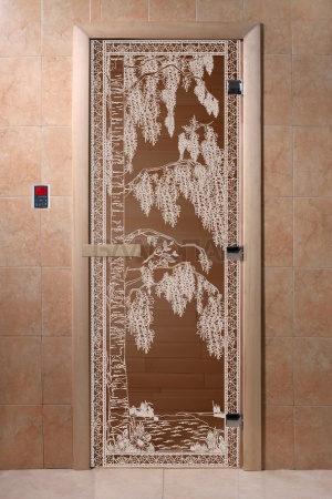 Дверь с рисунком "Березки" (каленое прозрачное стекло Бронза, 8мм, 1900х700 мм)