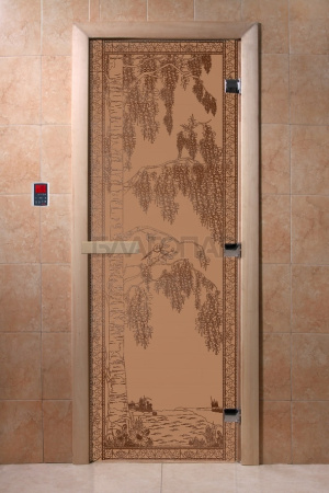 Дверь с рисунком "Березки" (каленое матовое стекло Бронза, 8мм, 1900х700 мм)