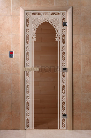 Дверь с рисунком "Восточная Арка" (каленое стекло Бронза, 8мм, 1900х700 мм)