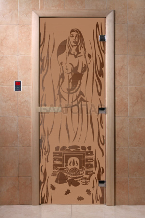 Дверь с рисунком «Горячий пар» (каленое матовое стекло бронза 1900х700)