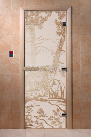 Дверь с рисунком "Мишки" (каленое матовое стекло Сатин, 8мм, 1900х700 мм)