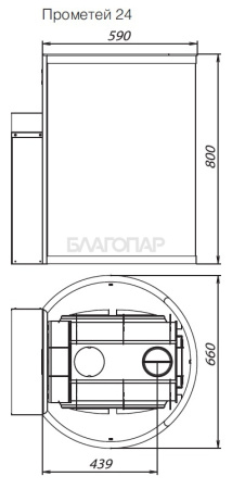 «Дровяная печь для бани и сауны Вулкан Прометей 24 Панорама - Размеры кожуха печи | БлагоПар» – 4