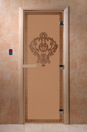 Дверь с рисунком «Версаче» (каленое матовое стекло бронза 2000х900)